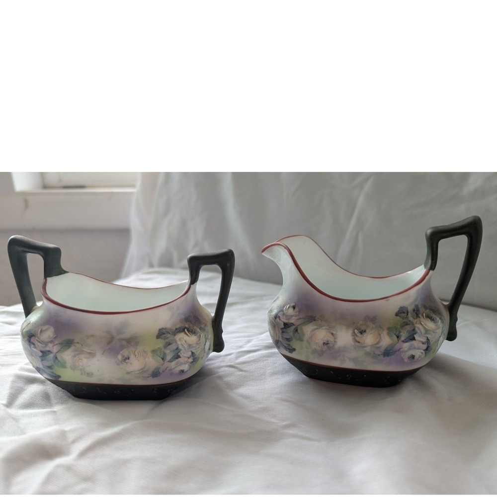 Royal Bayreuth Bavaria Antique Floral Butterfly Creamer‎ and Sugar Bowl Set